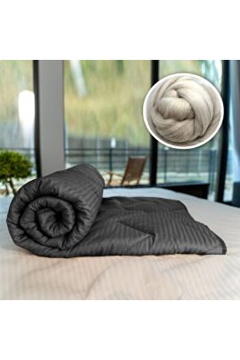 Ralex Quilted Winter Wool Comforter with Damask Cotton Face 160 x 210 cm, Black
