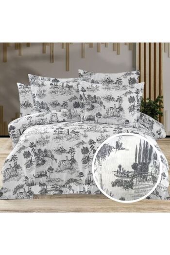 Ralex Double Bed Linen Creponata 100% Cotton, bedsheet 200 x 230 cm, duvet 180 x 215 cm, 2 pillowcases 50