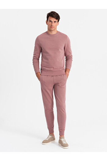 OMBRE BASIC Herren Baumwoll-Sweatshirt-Set aufgeknöpftes Sweatshirt + Jogginghose - Dunkelrosa V4 Z84 XL
