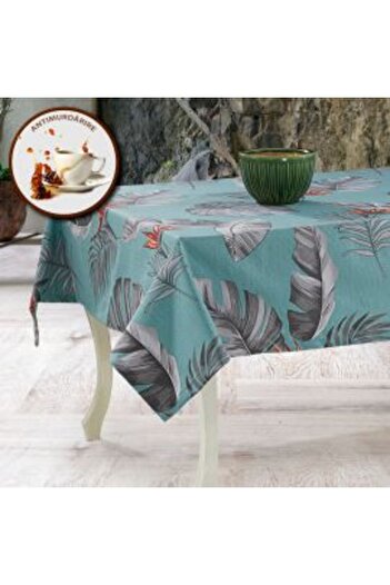 Ralex Față de masă rezistentă la pete 100% bumbac 160 x 220 cm, frunze exotice albastre