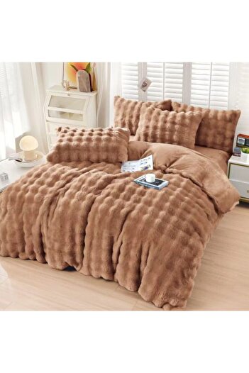 Ralex Double Bed Linen Cocolino Spot with Fleece, 4 Pieces, Brown, Pucioasa
