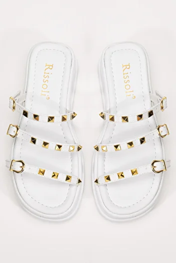 RİSSOLİ Women's White Gold Staple Detailed Trend Slippers