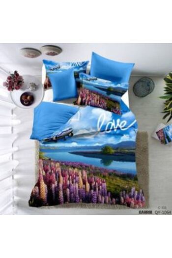 Ralex Double Bed Linen Set Poplin Percalle Printed 100% Cotton, 4 Pieces, Sheet 240x260cm, Duvet Cover 200