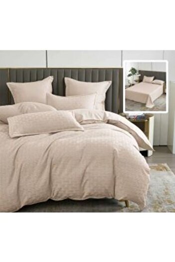 Ralex Double Bed Linen Set - Finet Natur UNI Stripe, Beige, 6 Pieces