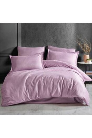 HomePuls Bed Linen Set with Elastic Sheet Damask Cotton 100% Hotel Type, 1 cm Stripe, 4 Pieces, Mattress 140
