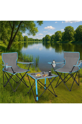 SERSIMO Folding table set with 2 chairs, metal structure, transport cover, 47x47x45 cm, gray