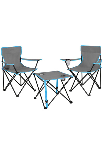 SERSIMO Folding table set with 2 chairs, metal structure, transport cover, 47x47x45 cm, gray