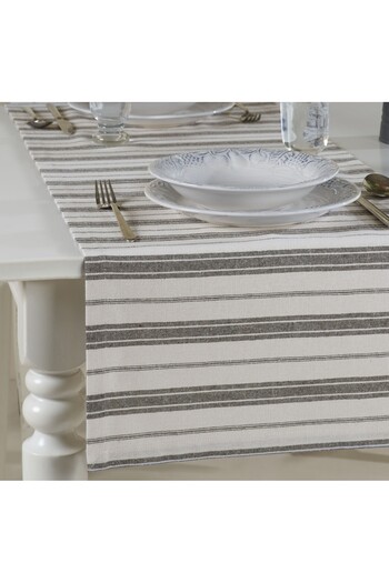 ÖDEL BULDAN Thick Striped Buldan Linen Runner-Natural&Black