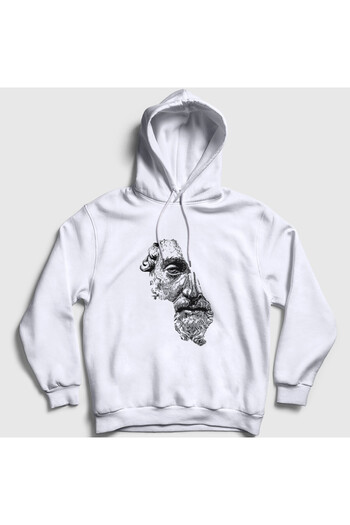 Presmono Unisex Λευκό μπουστάκι μισού προσώπου Marcus Aurelius Hooded φούτερ 559669tt