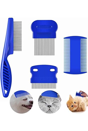 ZERO LAND Msa-Shop 4-Piece Flea Comb Set Cat Dog Pet Hair Remover Blue