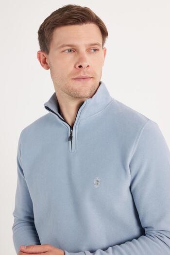 Tudors Чоловічий Slim Fit вузький крій бавовняна тканина Селонік напівзастібка-блискавка синій прямий комір світшот