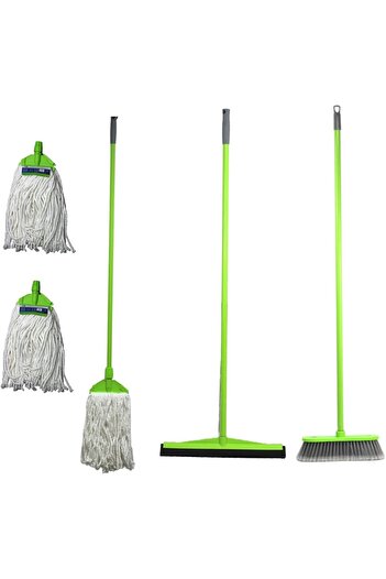 clean&care Clean & Care Home Cleaning Set Broom Wiper Squeegee Cotton Mop with Iron Stick and Two Refill