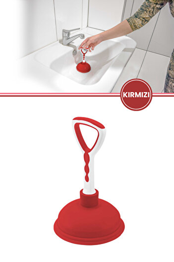 12den Vantuz Lavabo Pompası, Lavabo Küvet Gideri Tıkanık Açıcı El Pompası 11cm Kırmızı