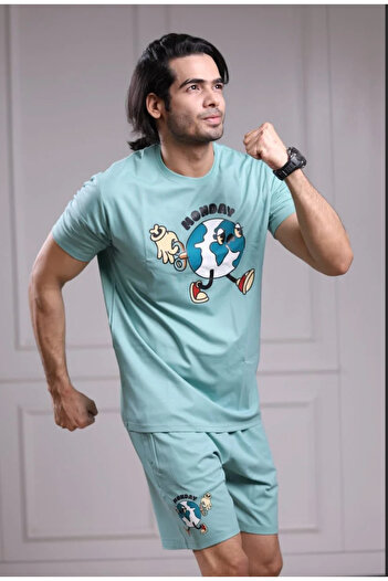 iza Men’s Sea Green Co-ord Set in Cotton Fabric