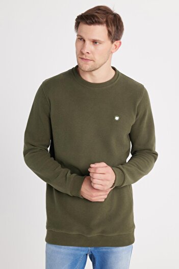 Tudors Men's Slim Fit Slim Fit Cotton Thessaloniki Fabric Crew Neck Khaki Sweatshirt