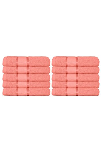 OEM Set 10 Face Towels, Cotton, Solid Color, 400g/m², 50x90cm, Coral