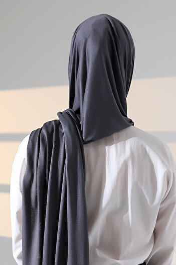 ihvan online Ready-Made Practical Snap-On Lycra Combed Cotton Hijab Shawl - Smoked