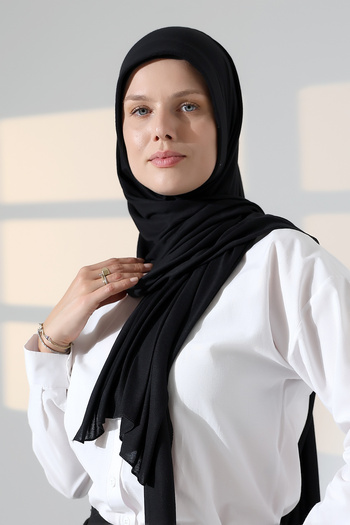 ihvan online Ready-Made Practical Snap-On Lycra Combed Cotton Hijab Shawl - Black