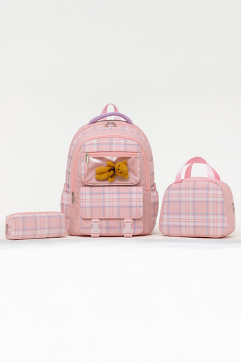 NEMO BAGS Powder Girl's Primary School Bag, Korean Style Teddy Bear, 3-Piece Lunch+Pen Holder+Bag, 40X28Cm