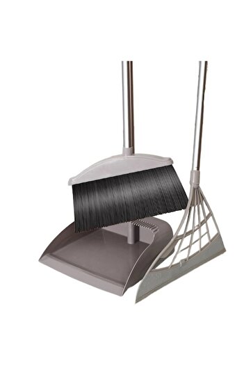 FEN Set broom, dustpan with handle and silicone broom, For household use, Plastic/Steel, Gray, 90 x 72 x