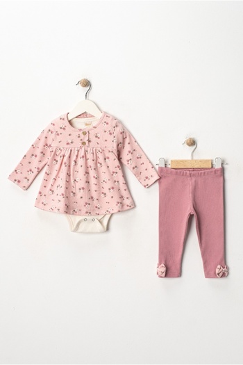 DECO Little Floral Patterned 3-Piece Pink Baby Girl Bodysuit Set