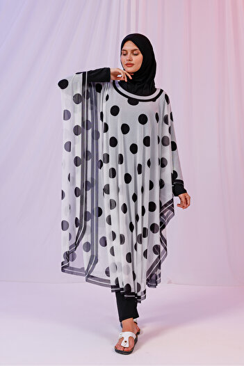 tarzınısec Kimono Pareo - Hijab Pareo - Polka Dot White 240X135 cm