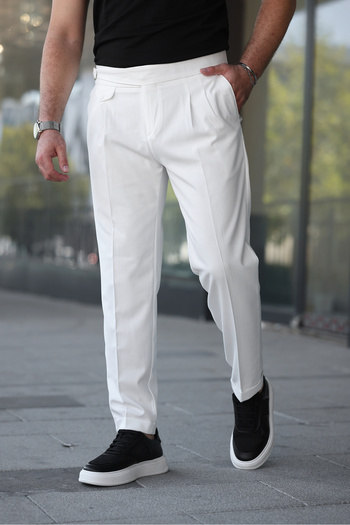 BASEL.CO Old Money Fabric Trousers with Belted Pleated Belt Detail