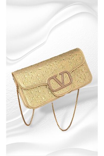 Generic Garavani leather Embellished crossbody with top handle and chain and crystal