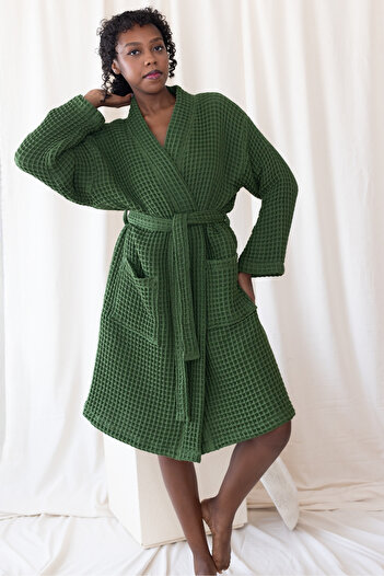 vivamaison 100% Cotton Unisex Kimono Bathrobe with Pockets Waffle Weaving Quick Dry and Color Options