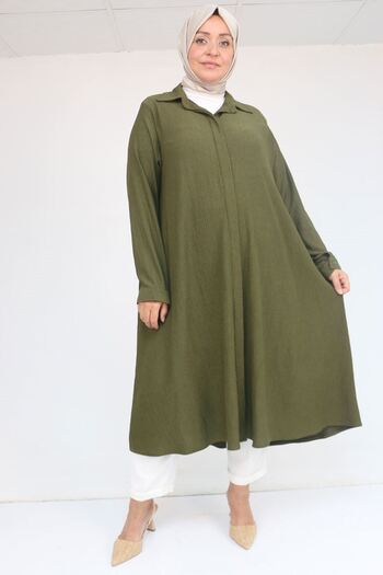 Eslina 58082 Large Size Mevlana Bürümcük Shirt - Khaki