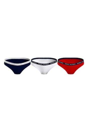 Tommy Hilfiger Set of Cotton Blend Briefs with Logo Waistband - 3 Pairs, Red, White, Blue, L