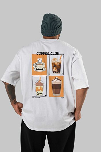 Ankhises Coffee Club Back Printed Oversize T-shirt Ανδρικό Γυναικείο 100% βαμβακερό μπλουζάκι με λαιμόκοψη