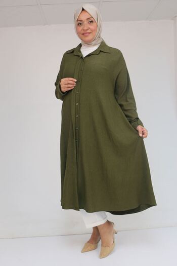 Eslina 58082 Large Size Mevlana Bürümcük Shirt - Khaki