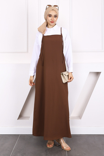 İmajButik Καφέ Φόρεμα Hijab Gilet