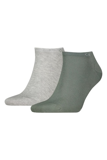 Calvin Klein , Set of Ankle Socks Made of Cotton Blend - 2 Pairs, Light Gray Melange, Fern Green, Siz