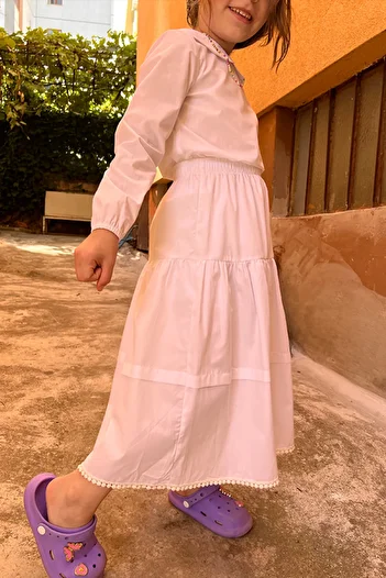 Masnu Çocuk Girl's Gathered Hijab Laced Long Skirt