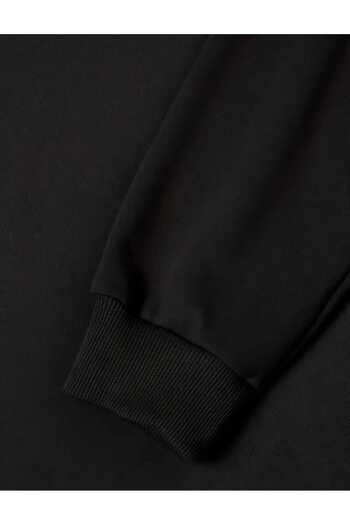 caddekombin Çiçekli Cep Göğüs Baskılı Bisisklet Yaka Siyah Sweatshirt