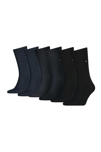 Tommy Hilfiger - Set de șosete lungi cu monogramă discretă - 6 perechi, Negru, Albastru, 39-42