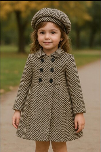 renkli diyar Winter with a Girl's Brow Coat Hat