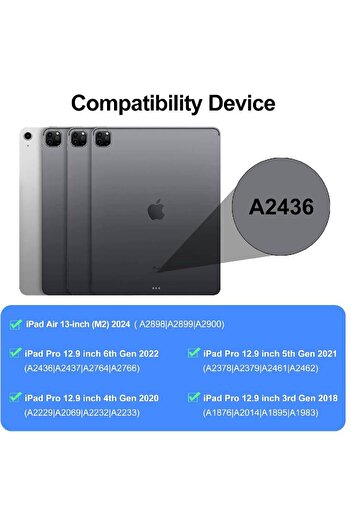 XIUWOO iPad Air 13 2024 M2 Keyboard Case | iPad Pro 12.9 6/5/4/3rd Gen with Wireless keyboard Black