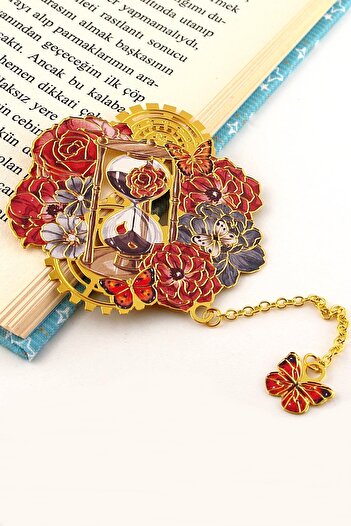 Solfera Spirit of the Time Hourglass and Flowers Metal Bookmark Bookmark Ay051