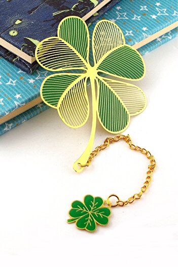 Solfera Four Leaf Clover Bookmark Metal Bookmark Bookmark with Chain Ay053