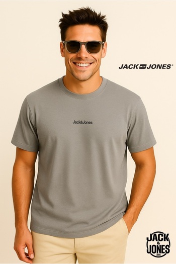 Jack & Jones J&J Jjmine Men's Logo Back Printed T-Shirt Ultimate Grey A0000