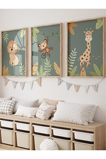NT Handmade Natural Wooden Framed Uv Printing 3-Piece Baby Kids Room Wall Painting – Modern & Stylish Wall Decor