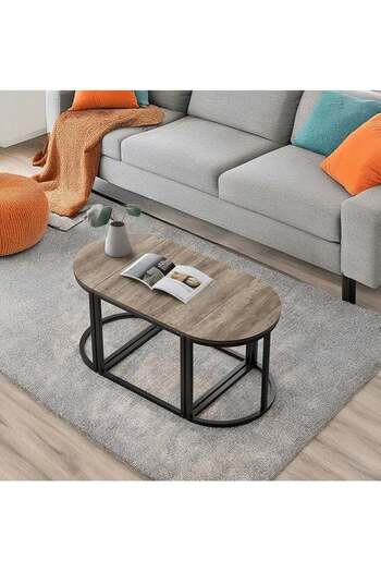 AGD 3-Piece Oval Coffee Table Set, Stackable, Center Table with Metal Frame for Home and Office, Gre