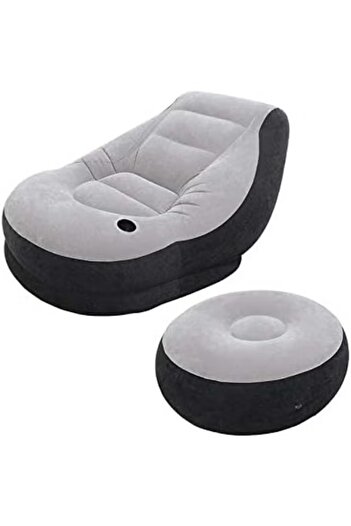Intex Ultra Lounge Inflatable Chair with Footrest – Grey/Black Comfort Set