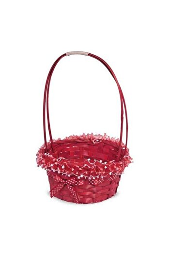 OEM Decorative Easter Basket with Bamboo Handle Red with Ribbon