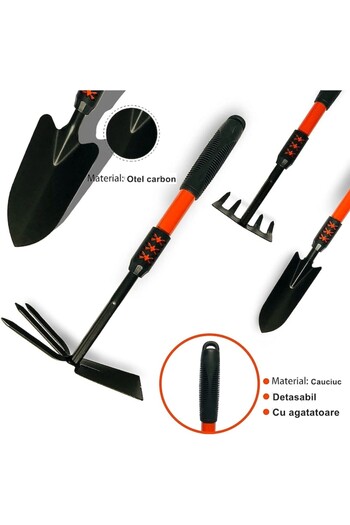 SOFAL Set of 4 Garden Tools with Extendable Handle, Carbon Steel, Black