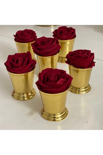 SEVA ÇELİK Gold Color 6 Pieces Rose Bucket Includes Red Roses
