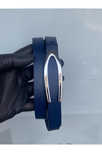 Kemerix 100% Genuine Leather Design Buckle Navy Blue Women's Belt